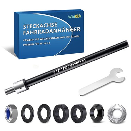 WildKids Axe enfichable pour remorque de vélo M12 160-172 mm