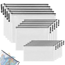 15 Pièces Pochette Document A4+A5+A6 Pochette Plastique Pochette Zip Pochette Transparente Pochette Rangement pour les Fournitur