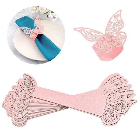 HAOBIN 40 PièCes Rond De Serviette Papillon Anneau Ronds De Serviette Creux en Papier Papillon Brillant Ronds De Serviette en Pa