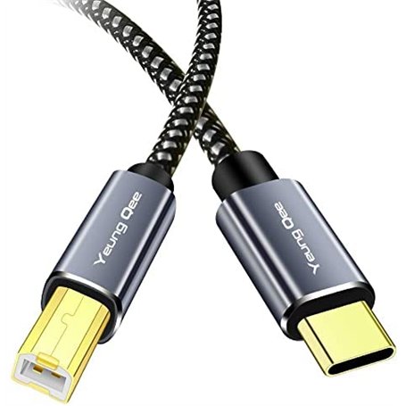Yeung Qee Câble d'imprimante USB C vers USB B tressé haute vitesse USB de type C vers USB 2.0 de type B