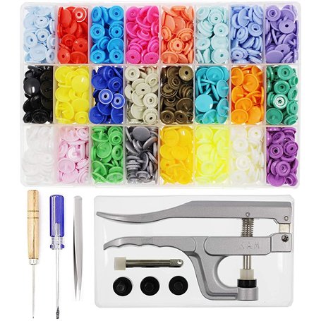 BetterJonny 384 Ensembles d'Agrafe Pression T5 12mm en Résine de 24 Couleurs avec Pince Métal pour Projets de Couture et D'artis