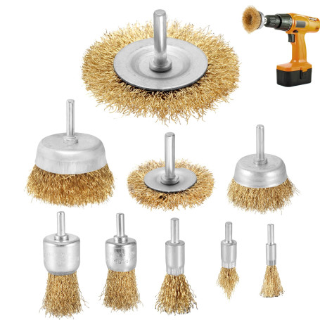 Lot de 9 brosses métalliques rotatives pour fixation de perceuse