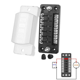 Jtron boitier fusible 12v auto 6 voies boite fusible pour ATO/ATC 1-20A fusible DC32 V M5 connecteur à vis porte-fusible avec fu Jtron boitier fusible 12v auto 6 voies boite fusible pour ATO/ATC 1-20A fusible DC32 V M5 connecteur à vis porte-fusible avec fu