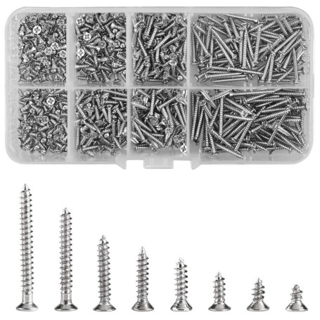 800Pcs Kit d'Assortiment de Vis Autotaraudeuses M2 en Acier Inoxydable