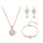QKEPCY Ensemble de Bijoux Tournesol pour Femme Cristal Incrusté Or Rose Fleur Pendentif Réglable Collier Boucles D'oreilles Brac