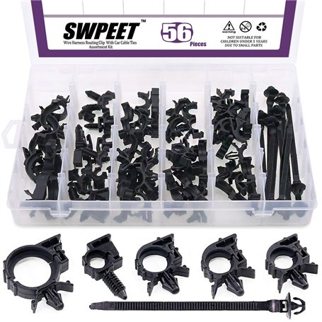 Swpeet Assortiment de 56 clips de câblage avec kit d'attaches de câble de voiture