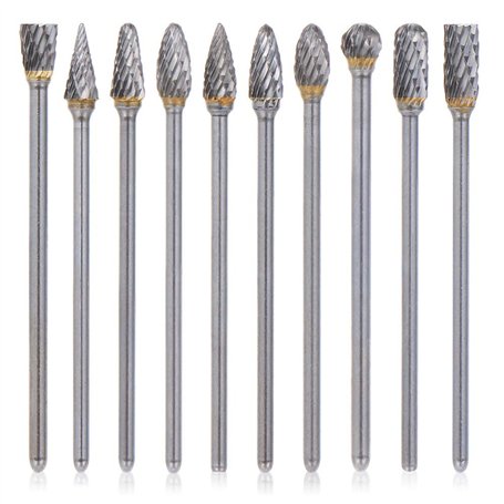 Bestgle 10PCS 3mm (1/8")Tige Longue Double Coupe Fraises en Carbure de Tungstène Limes Rotatives Fraises Diamantées Ensemble d'E
