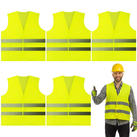 Kezidhp Gilet de Sécurité Jaune Haute Visibilité 5PCS - Veste Réfléchissante Certifiée pour Conducteurs