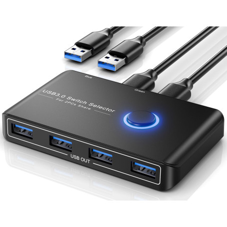 Jancane Commutateur KVM USB 3.0 pour 2 ordinateurs partageant 4 périphériques USB ; Bouton-poussoir
