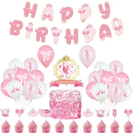 Déco d'Anniversaire Ballerine Ballons Anniversaire Ballet Décoration Gateau Anniversaire Ballerine Bannière Joyeux Anniversaire