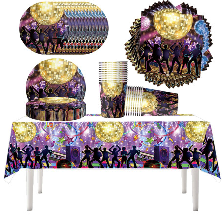 61 pièces de vaisselle de fête disco