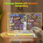 Tableau Acrylique Lumineux LED Effaçable 30 x 20 cm Tableau Message Lumineux Stylos Néons 7 Couleurs Parfait pour Bureau Mémo et