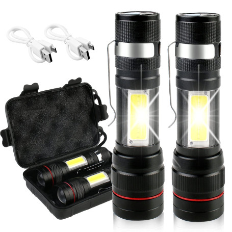 Lampe Torche LED Ultra Puissante -2Pcs 2000 Lumens Lampe Torche Rechargeable