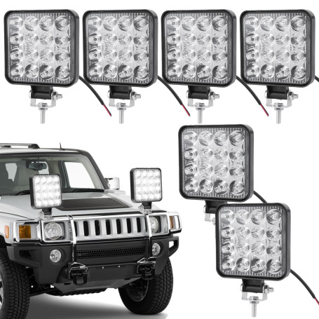 Lot de 6 projecteurs de travail LED 48 W Offroad 12 V/24 V Phare de travail supplémentaire IP67 étanche pour voiture