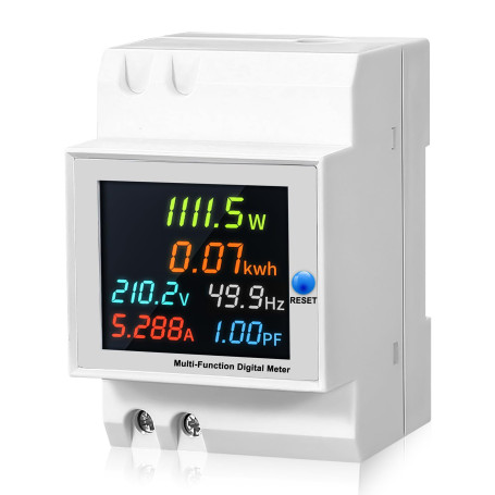 Compteur électrique rail DIN - Compteur d'énergie numérique LCD 6 en 1 - Multifonctions - CA 40-300 V - 100 A - Compteur de cour