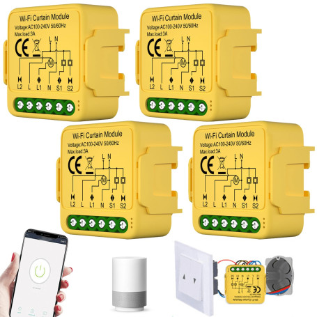 Lot de 4 modules d'interrupteurs intelligents WiFi pour volet roulant - Avec réglage de la durée de fonctionnement pour rideaux