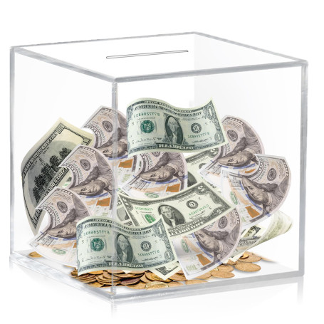 Tirelire en acrylique - 12 × 12 × 12 cm - Grande tirelire transparente - Ouverture par le haut - Ne s'ouvre pas - Pour le budget