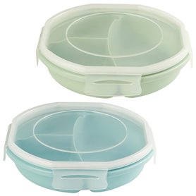 GOMETY Lot de 2 assiettes à micro-ondes - Bol Bento hermétique - Design à boucle - Boîte de rangement séparée avec 3 compartimen