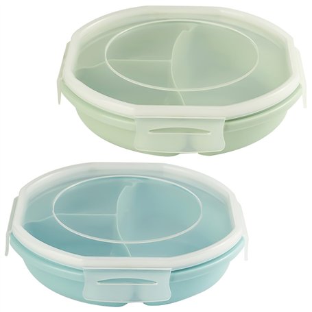 GOMETY Lot de 2 assiettes à micro-ondes - Bol Bento hermétique - Design à boucle - Boîte de rangement séparée avec 3 compartimen