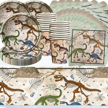Vaisselle de fête sur le thème archéologique des dinosaures