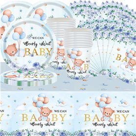 Lot de 61 pièces de vaisselle de fête à thème ours bleu - Décorations de fête d'anniversaire - Contient des gobelets en carton,  Lot de 61 pièces de vaisselle de fête à thème ours bleu - Décorations de fête d'anniversaire - Contient des gobelets en carton