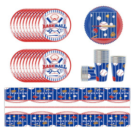 YINcrinx Vaisselle de fête sur le thème du baseball, comprenant assiettes, gobelets, nappes et serviettes de table. Convient pou YINcrinx Vaisselle de fête sur le thème du baseball