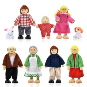 Riisoyu Famille de Poupée en Bois, 9 Mini Articulées Marionnettes Personnage Maison de Poupee Dolls de Jeu de Simulation Familia Riisoyu Famille de Poupée en Bois