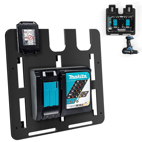 Support Mural Makita pour Batteries et Chargeurs - Stable pour 3 Batteries et Porte-Chargeur - Pour Perceuse-Visseuse Sans Fil -