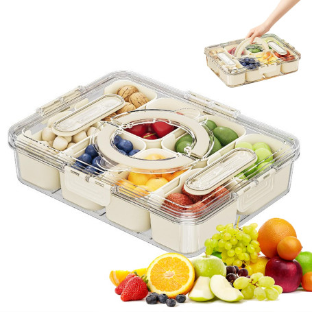 Druuzyl Boîte à Snacks 8 Compartiments avec Couvercle – Plateau Repas Divisé pour Aliments