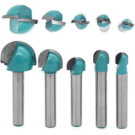DingGreat 5 Pcs 6mm Tige Routeur Core Box Bits CNC Fraise à Rainure Ronde Outils à Bois 6mm/8mm/10mm/12mm/18mm