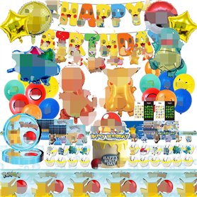 Lot de 100 décorations d'anniversaire pour enfants, avec ballons, nappe, autocollants de tatouage, décoration de gâteau, bannièr Lot de 100 décorations d'anniversaire pour enfants