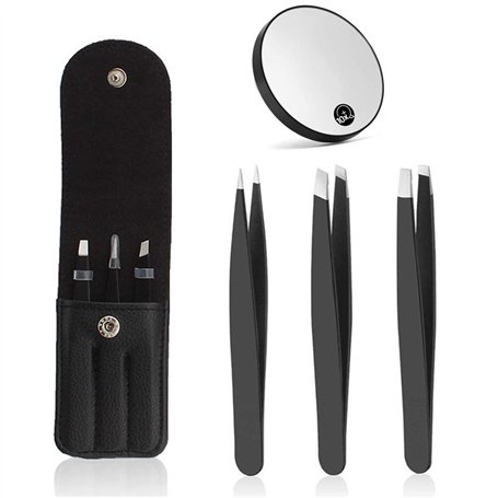 3pcs pinces à épiler et miroir grossissant 10x - pince à épiler de précision en acier inoxydable pour sourcils
