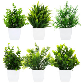 Royouzi Lot de 6 petites plantes artificielles en pot - Plantes artificielles pour chambre à coucher, salle de bain, cuisine, ma Royouzi Lot de 6 petites plantes artificielles en pot - Plantes artificielles pour chambre à coucher