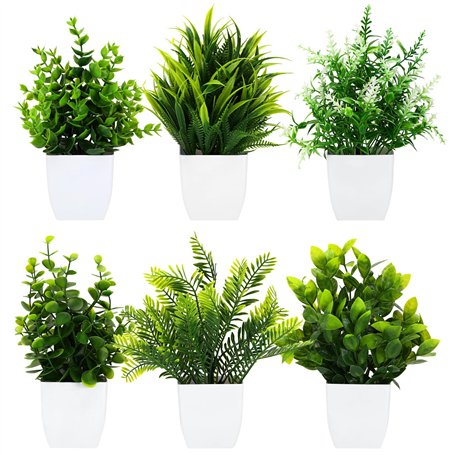Royouzi Lot de 6 petites plantes artificielles en pot - Plantes artificielles pour chambre à coucher