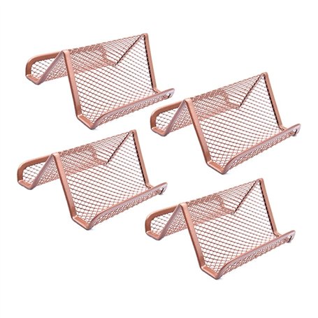 Hoshen Lot de 4 porte-cartes de visite en maille métallique - Pour bureau - Or rose