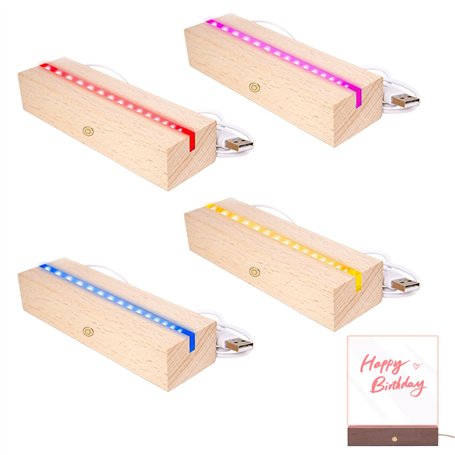 Sporgo Lot de 4 socles LED : socle lumineux LED 7 couleurs socle en bois