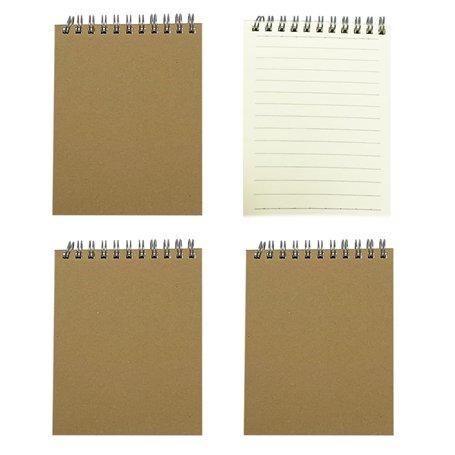 JOYISEN Lot de 4 carnets de notes lignés A6 - Petit bloc-notes à spirale - Beige - 80 feuilles/160 pages - Pour le bureau et l'é