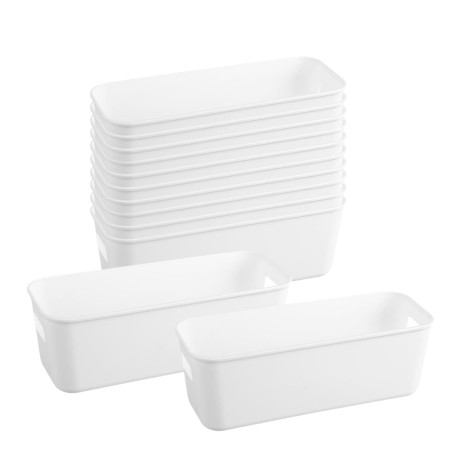 Moguxb Petites Boîtes de Rangement en Plastique 12 Pièces Blanc Panier de Rangement en Plastique avec Poignées Boîtes de Rangeme