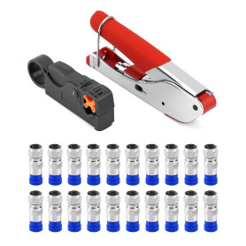 QWORK® 22 pièces ensemble d'outils de sertissage de câble coaxial avec dénudeur de câble et outil de compression de connecteur F QWORK® 22 pièces ensemble d'outils de sertissage de câble coaxial avec dénudeur de câble et outil de compression de connecteur F