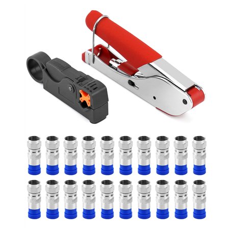 QWORK® 22 pièces ensemble d'outils de sertissage de câble coaxial avec dénudeur de câble et outil de compression de connecteur F