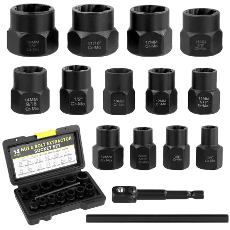 QWORK® Kit de 15 jeu de douilles spiralées