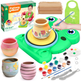 Kit Poterie Enfant 6 7 8 9 10 Ans, Jouet Tour de Potier Électrique, Ceramique Outil avec Argile Autodurcissante Pottery Clay Bri Kit Poterie Enfant 6 7 8 9 10 Ans