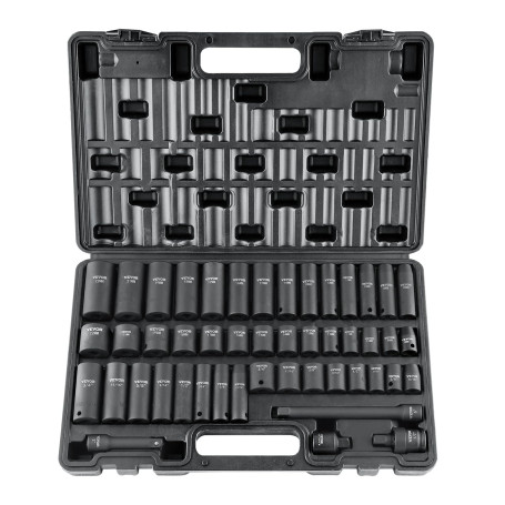 VEVOR Jeu de Douilles à Choc 3/8" Jeu de 44 Douilles à Impact 6 Pans en Acier Allié CR-V Dureté HRC 42-48 Solide Repère de Taill