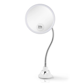 Mirror de Maquillage Grossissant x10 avec Col de Cygne Flexible - Mirror de Table et Mural 2 en 1 pour la Coiffeuse et la Salle