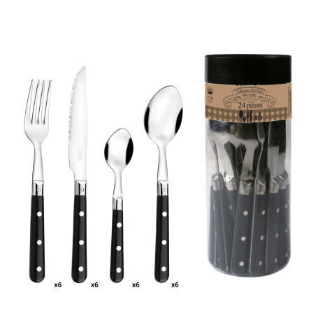 PRADEL ESSENTIEL - Ménagère 24 couverts de table pour 6 personnes - Bistro-Club - Acier inoxydable 18/0