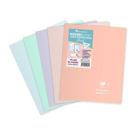 Clairefontaine 951481C Un Cahier Agrafé Koverbook Blush - 17x22 cm - 96 Pages Grands Carreaux - Papier Blanc 90 g - Couverture P