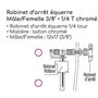 Robinet d'arret équerre - ROUSSEAU - 3/8 mâle/femelle - 1/4T - Laiton chromé