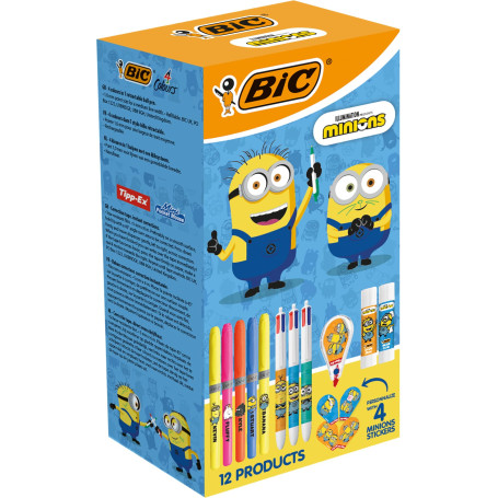 BIC Minions Kit de Papeterie Édition Limitée - 4 Couleurs Stylos-Bille Pointe Moyenne (1