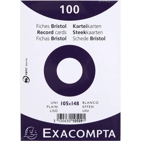 Exacompta - Réf. 10509E - Paquet de 100 fiches bristol unies non perforées - sous film - compatibles avec imprimante jet d'encre
