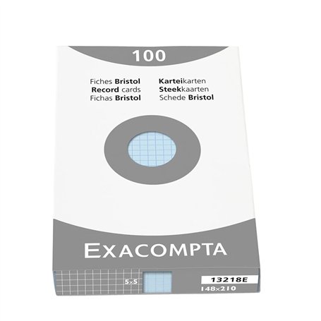 Exacompta - Réf. 13218E - Étui de 100 fiches bristol quadrillées 5x5 non perforées - format 148 x 210 mm - compatibles avec impr